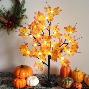 Tabletop Maple Tree Light 24 LED Lighted Maple Tree USB/Battery Operated Artificial Maple Tree Lamp with Timer and 8 Modes Switch for Thanksgiving, Home, Party Decor