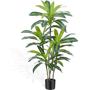 6Ft Dracaena Plant Artificial Tree Fake Tropical Floor Plants Potted (Real Touch) Artificial Silk Tree Leaf Faux Trees Black Tall Planter for Home Office Living Room Indoor Outdoor Decor（1Pack）