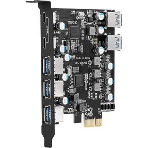 7-Port PCI-E to Type C (2), Type A (5) USB 3.0 Expansion Card with 2 Rear USB 3.0 Ports PCI Express Card Desktop for Windows Mac Pro