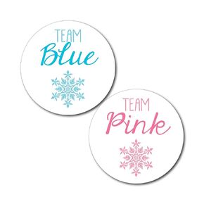 36 2.5 inch Snowflake Gender Reveal Party Stickers - Team Pink and Blue