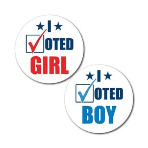 36 2.5 inch I Voted Girl and Boy Gender Reveal Party Stickers - Red and Blue