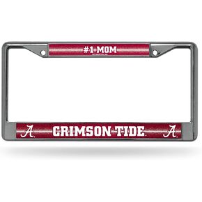 Rico Industries NCAA Alabama Crimson Tide #1 Mom 12" x 6" Silver Bling Chrome Car/Truck/SUV Auto Accessory
