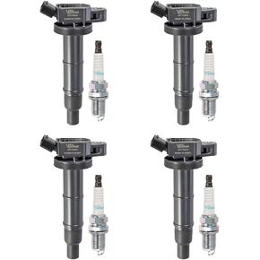 Set of 4 Ignition Coils UF333 & Spark Plugs 7092 Replacement for Toyota Camry Matrix RAV4 Highlander Solara Vibe TC HS250h 2.0L 2.4L l4 90919-02244 C1330 6731307 GN10313 90080-19023