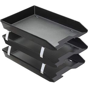 Acrimet Facility 3 Tier Letter Tray Front Load, Desktop File Organizer, Plastic (Black Color)