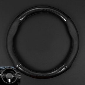 Pack-1 Car Round Type Steering Wheel Cover, Carbon Fiber Anti-Slip Sweat-Absorbent and Breathable Protective Cover, Comfortable Feel All-Season Universal Steering Wheel, for Most Cars (Black)