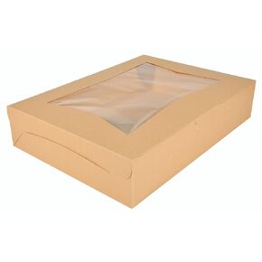 Southern Champion Tray 23133K Kraft Paperboard Lock Corner Window Bakery Box, 19" Length x 14" Width x 4" Height, Natural (Case of 50)