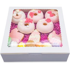 12pcs10x10x2.5 Inch Pie Boxes White Bakery Boxes Cake Boxes with Window for Pies, Donuts, Cookies, Muffins, Chocolates, Party
