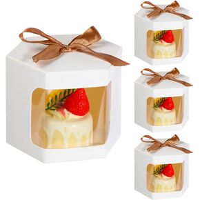 ISKYBOB 24PCS Individual Bakery Boxes with Window, Cupcake Containers 4.7 x 4.7 x 4 Inch Kraft Paper Cookie Boxes for Packaging Valentine's Gift Boxes Treat Boxes for Cake, Pastries, Charcute (White)