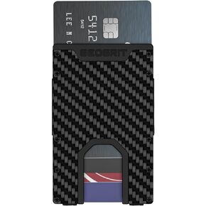 Slim Wallets for Men - Metal Card Holder Wallet Made in USA - RFID Blocking Minimalist Wallet - Aluminum Wallet With Cash Strap - Front Pocket Wallet for Men (Black Carbon Fiber)