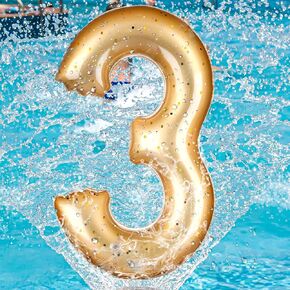 Number 0-9 Pool Float 20'' Gold Pool Birthday Party Decoration Large Inflatable Swimming Balloon for Summer Graduation Party Supplies Indoor Outdoor Backdrop Decor(Number 3)