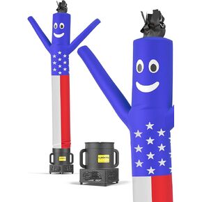LookOurWay Air Dancers Wacky Waving Inflatable Tube Man Set - 7ft Tall Advertising Air Dancer Waving Man Inflatable Tube Guy with Sky Dancer Blower - 4th of July Patriot Theme - American Flag