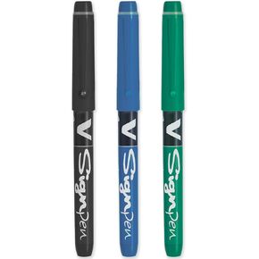 Pilot V Sign Pen - Fineliner Marker Pens - 2.0mm Nib Tip - 0.6mm Line Width - Teacher's Pack of 3 - Black, Blue & Green