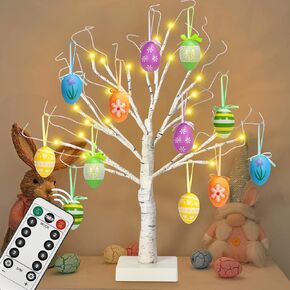 24" Easter Lighted Birch Tree with 12pcs Ornaments,Warm White LEDs Birch Tree Light Tabletop Artificial Tree 8 Lighting Modes USB or Batteries Operated with Timer for Easter Decor in Kuwait