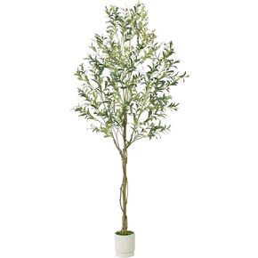 Artificial Olive Trees 8FT Tall Fake Potted Olive Silk Tree with Natural Planter Large Faux Olive Branches Leaves and Fruit, Artificial Plants for Home Living Room Office Indoor Outdoor Decor