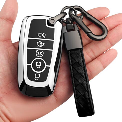 Sindeda for Ford Key Fob Cover With Keychain Premium Soft TPU Full Protection Key Case Shell Compatible with Ford Explorer Mustang Fusion Escape F150 F250 F350 F450 F550 Edge-Silver in Saudi Arabia