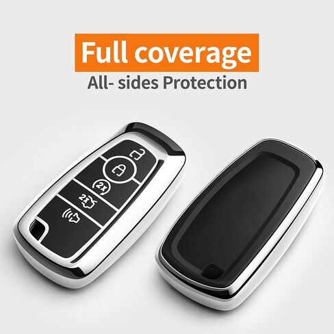 Sindeda for Ford Key Fob Cover With Keychain Premium Soft TPU Full Protection Key Case Shell Compatible with Ford Explorer Mustang Fusion Escape F150 F250 F350 F450 F550 Edge-Silver in Saudi Arabia