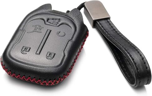 Vitodeco Genuine Leather Smart Key Fob Case with Leather Strap Compatible for GMC Acadia, GMC Terrain 2017 - 2023 (5-Button, Black/Red) in Kuwait