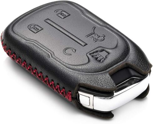 Vitodeco Genuine Leather Smart Key Fob Case with Leather Strap Compatible for GMC Acadia, GMC Terrain 2017 - 2023 (5-Button, Black/Red) in Kuwait