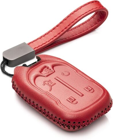 Vitodeco Genuine Leather Smart Key Fob Case with Leather Strap Compatible for GMC Acadia, GMC Terrain 2017 - 2023 (5-Button, Black/Red) in Kuwait