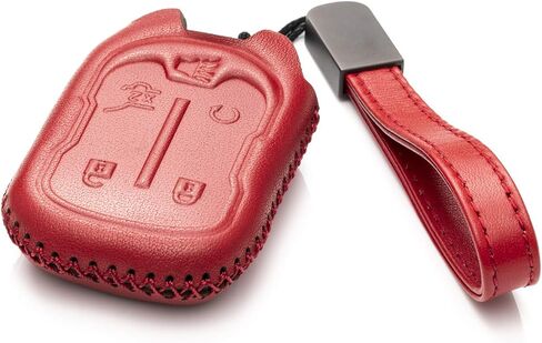 Vitodeco Genuine Leather Smart Key Fob Case with Leather Strap Compatible for GMC Acadia, GMC Terrain 2017 - 2023 (5-Button, Black/Red) in Kuwait