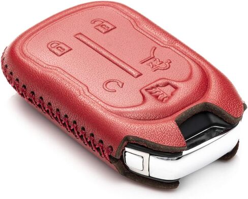 Vitodeco Genuine Leather Smart Key Fob Case with Leather Strap Compatible for GMC Acadia, GMC Terrain 2017 - 2023 (5-Button, Black/Red) in Kuwait