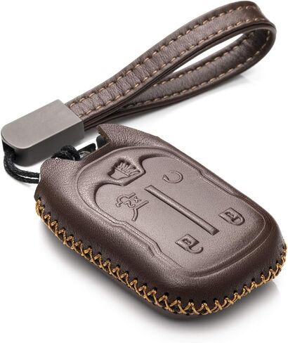 Vitodeco Genuine Leather Smart Key Fob Case with Leather Strap Compatible for GMC Acadia, GMC Terrain 2017 - 2023 (5-Button, Black/Red) in Kuwait