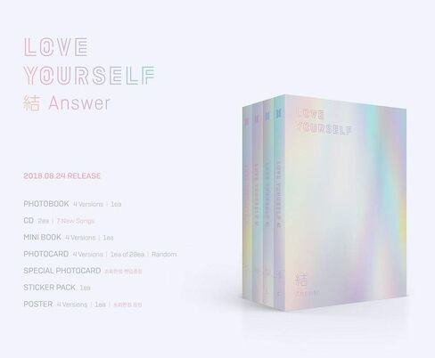 BTS - LOVE YOURSELF 結 الإجابة [S+E+L+F ver. المجموعة] 4 ألبومات + كتاب صور + كتاب صغير + بطاقة صور + حزمة ملصقات + 4 ملصقات مطوية in Kuwait