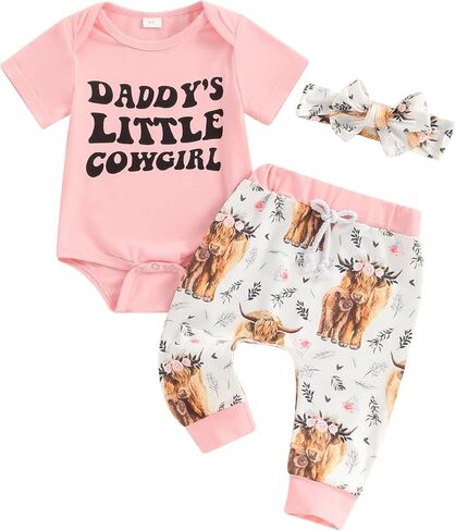 Toddler Baby Western Outfit Short Sleeve Horse YEE-HAW Print Romper Casual Pants Hat 3Pcs Set Country Clothes in Saudi Arabia