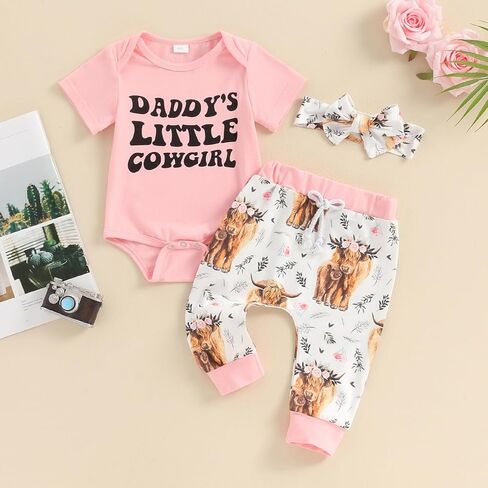 Toddler Baby Western Outfit Short Sleeve Horse YEE-HAW Print Romper Casual Pants Hat 3Pcs Set Country Clothes in Saudi Arabia