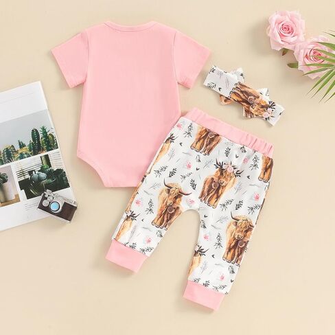 Toddler Baby Western Outfit Short Sleeve Horse YEE-HAW Print Romper Casual Pants Hat 3Pcs Set Country Clothes in Saudi Arabia