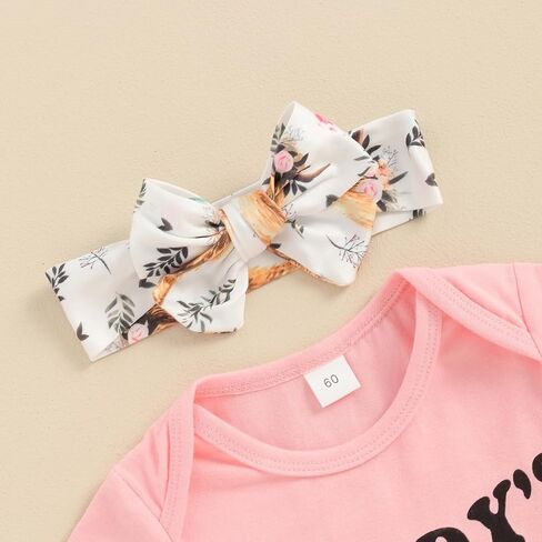 Toddler Baby Western Outfit Short Sleeve Horse YEE-HAW Print Romper Casual Pants Hat 3Pcs Set Country Clothes in Saudi Arabia