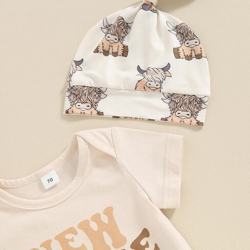Toddler Baby Western Outfit Short Sleeve Horse YEE-HAW Print Romper Casual Pants Hat 3Pcs Set Country Clothes in Saudi Arabia