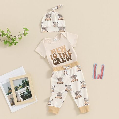 Toddler Baby Western Outfit Short Sleeve Horse YEE-HAW Print Romper Casual Pants Hat 3Pcs Set Country Clothes in Saudi Arabia