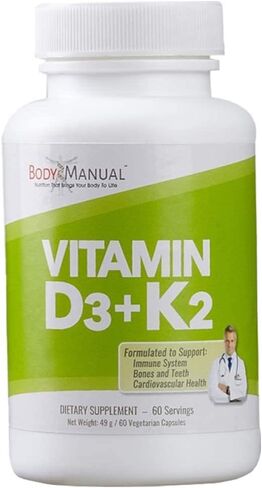 فيتامين د3 (5000 وحدة دولية) + ك2 (في صورة MK-7 160 ميكروجرام) | خالي من الكائنات المعدلة وراثيًا والغلوتين ومنتجات الألبان | يدعم صحة المناعة والقلب والأوعية الدموية ووظيفة الدماغ والعظام والأسنان | كبسولات سهلة البلع (60) in Kuwait