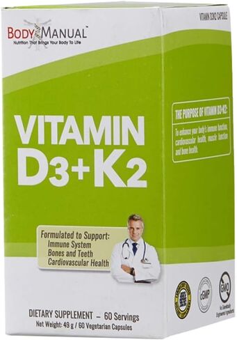فيتامين د3 (5000 وحدة دولية) + ك2 (في صورة MK-7 160 ميكروجرام) | خالي من الكائنات المعدلة وراثيًا والغلوتين ومنتجات الألبان | يدعم صحة المناعة والقلب والأوعية الدموية ووظيفة الدماغ والعظام والأسنان | كبسولات سهلة البلع (60) in Kuwait