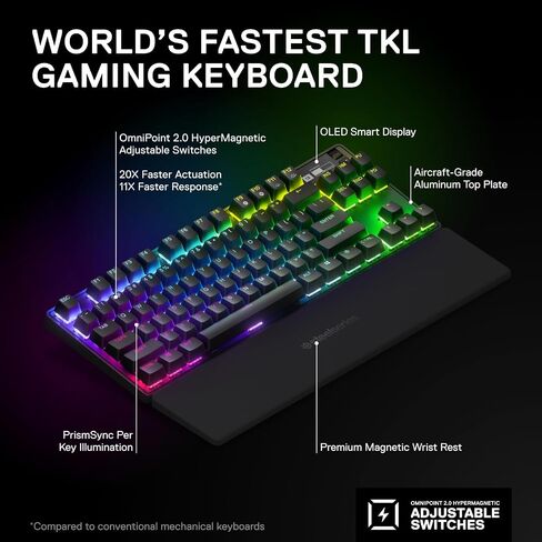 لوحة مفاتيح الألعاب SteelSeries Apex Pro TKL اللاسلكية بتقنية Bluetooth HyperMagnetic (متجددة) in Saudi Arabia