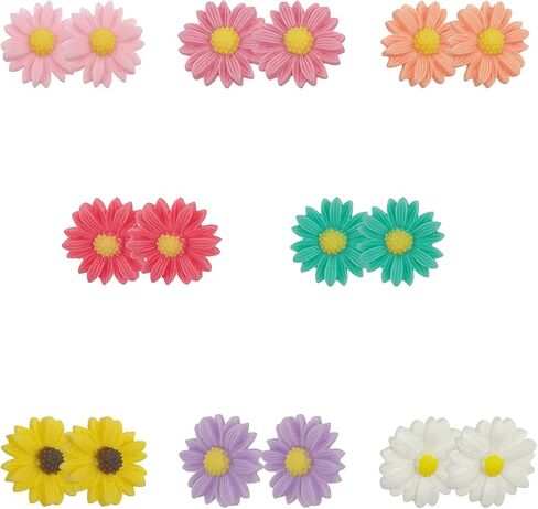 فقط اتبع 8 أزواج البوهيمي الحلو صغيرة الراتنج عباد الشمس ديزي قرط صغير زهري مجموعة للنساء آذان حساسة in Kuwait