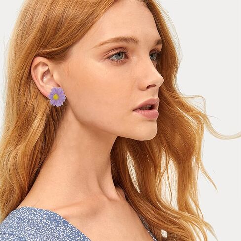 فقط اتبع 8 أزواج البوهيمي الحلو صغيرة الراتنج عباد الشمس ديزي قرط صغير زهري مجموعة للنساء آذان حساسة in Kuwait