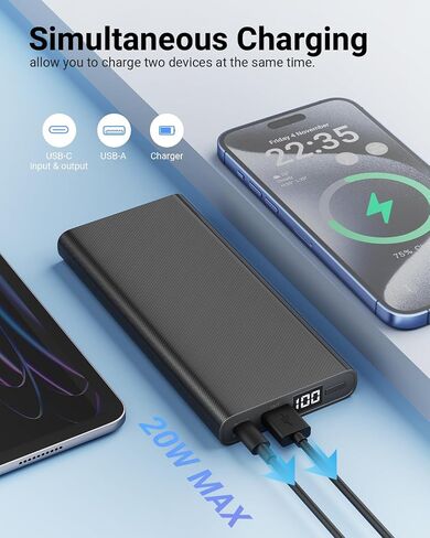 شاحن محمول بشاشة LED باور بانك 15000 مللي أمبير في الساعة USB C PD 20 وات شحن سريع حزمة بطارية خارجية متوافقة مع iPhone 15/14/13 Samsung S23/S22 Google LG iPad إلخ - أسود in Saudi Arabia