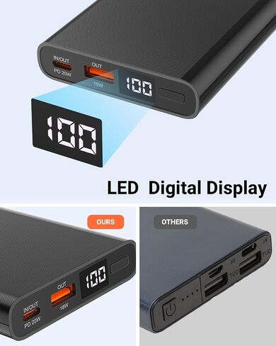 شاحن محمول بشاشة LED باور بانك 15000 مللي أمبير في الساعة USB C PD 20 وات شحن سريع حزمة بطارية خارجية متوافقة مع iPhone 15/14/13 Samsung S23/S22 Google LG iPad إلخ - أسود in Saudi Arabia
