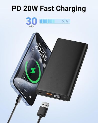 شاحن محمول بشاشة LED باور بانك 15000 مللي أمبير في الساعة USB C PD 20 وات شحن سريع حزمة بطارية خارجية متوافقة مع iPhone 15/14/13 Samsung S23/S22 Google LG iPad إلخ - أسود in Saudi Arabia