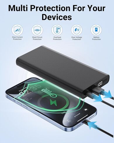 شاحن محمول بشاشة LED باور بانك 15000 مللي أمبير في الساعة USB C PD 20 وات شحن سريع حزمة بطارية خارجية متوافقة مع iPhone 15/14/13 Samsung S23/S22 Google LG iPad إلخ - أسود in Saudi Arabia