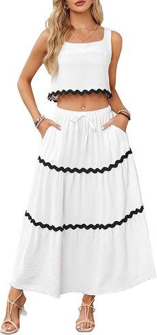 KIDDAD Women's 2024 Summer 2 Piece Vacation Beach Outfits Casual Cropped Tank Top High Waist Skirt Set in Saudi Arabia