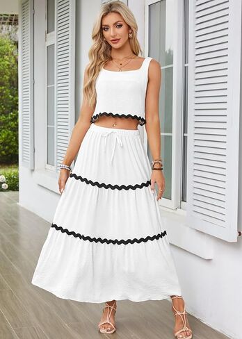 KIDDAD Women's 2024 Summer 2 Piece Vacation Beach Outfits Casual Cropped Tank Top High Waist Skirt Set in Saudi Arabia