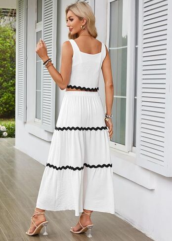 KIDDAD Women's 2024 Summer 2 Piece Vacation Beach Outfits Casual Cropped Tank Top High Waist Skirt Set in Saudi Arabia