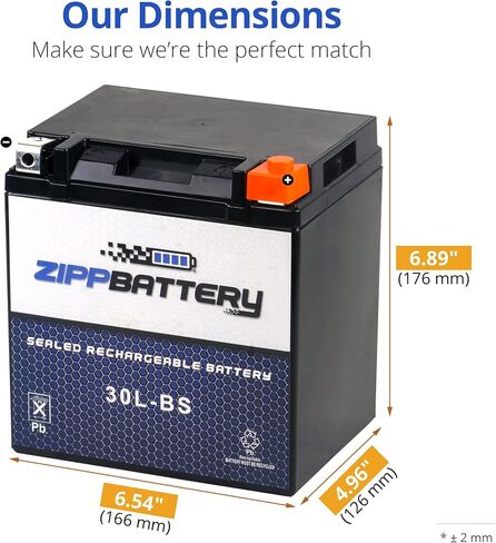 Zipp Battery YTX30L-BS Maintenance Free Replacement Battery for ATV, Motorcycle, Snowmobile, and UTV: 12 Volts, 3 Amps, 30Ah, Nut and Bolt (T3) Terminal in Saudi Arabia