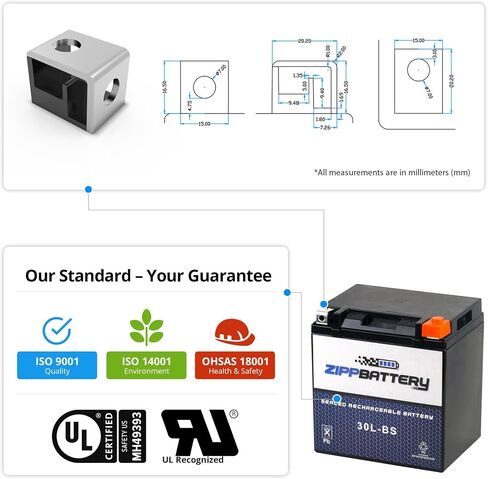 Zipp Battery YTX30L-BS Maintenance Free Replacement Battery for ATV, Motorcycle, Snowmobile, and UTV: 12 Volts, 3 Amps, 30Ah, Nut and Bolt (T3) Terminal in Saudi Arabia