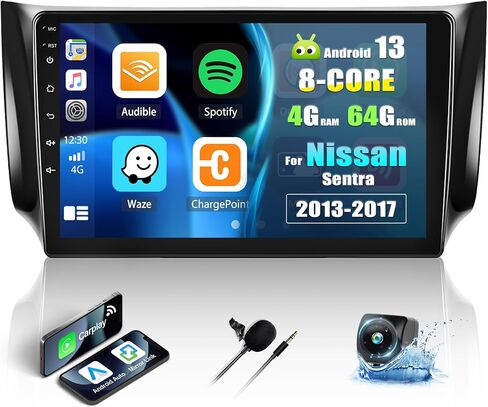 [4+64G] ستيريو سيارة Android 13 ثماني النواة لسيارة Nissan Sentra 2013-2017 مع Apple Carplay&Android Auto، راديو سيارة 10.1 بوصة مع وصلة مرآة بلوتوث FM/RDS WiFi GPS Navigation SWC Dual USB+AHD كاميرا احتياطية in Saudi Arabia