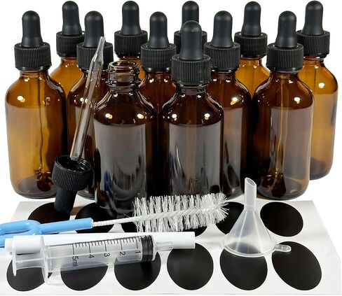 Bioll 60ml (2 oz) Glass Dropper Bottle.Essential Oil Bottle With Glass Eye Droppers.For Lab Chemicals,Alcohol,Sterilize Water,Perfumes Bottles-12Pack (Amber) in Saudi Arabia