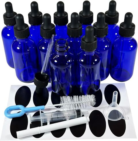 Bioll 60ml (2 oz) Glass Dropper Bottle.Essential Oil Bottle With Glass Eye Droppers.For Lab Chemicals,Alcohol,Sterilize Water,Perfumes Bottles-12Pack (Amber) in Saudi Arabia